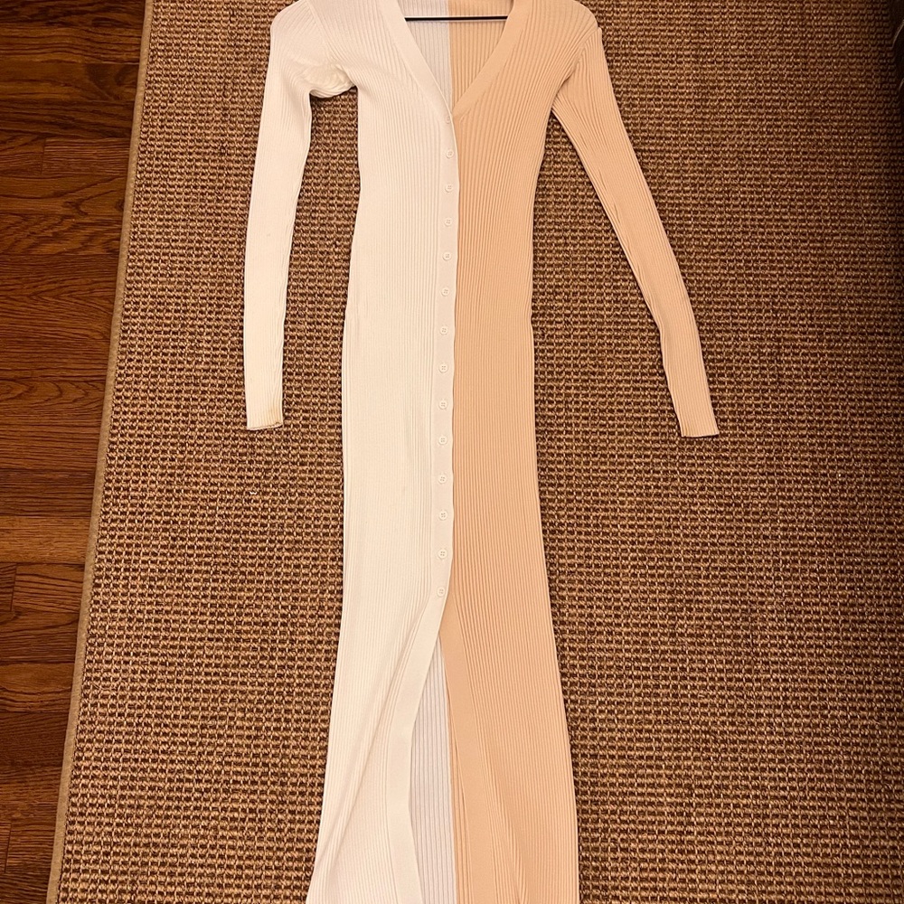 Cream Long Sleeve Asymmetrical Neckline Bodycon Maxi Dress
